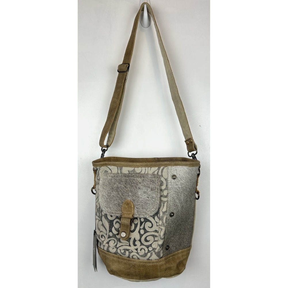 Myra Bag Purse Western Leather Hide Canvas Southwestern Rodeo Boho Gift New